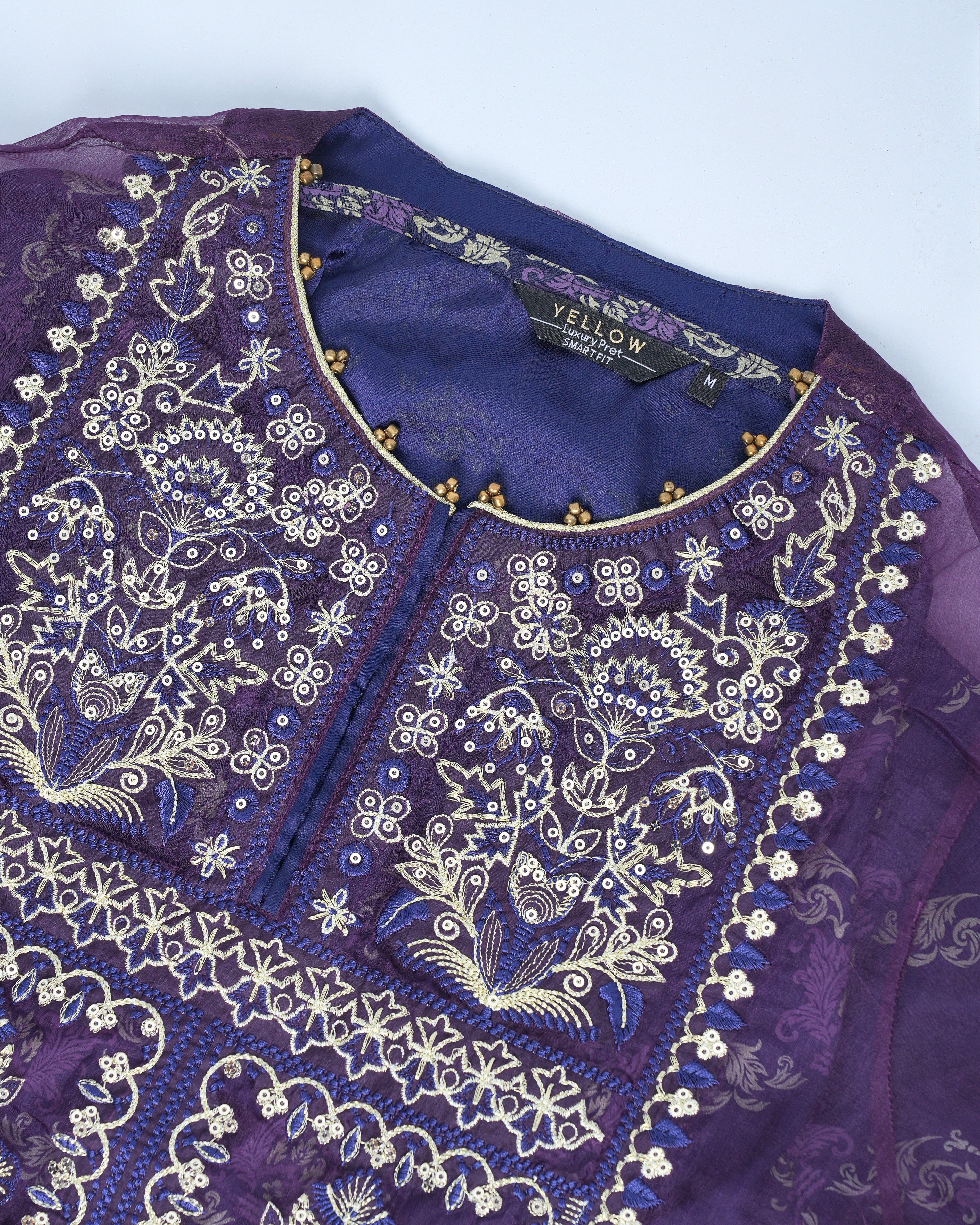 Smart Fit Embroidered Muslin Three-Piece Formal Ethnic Set with Organza Dupatta - Image 6