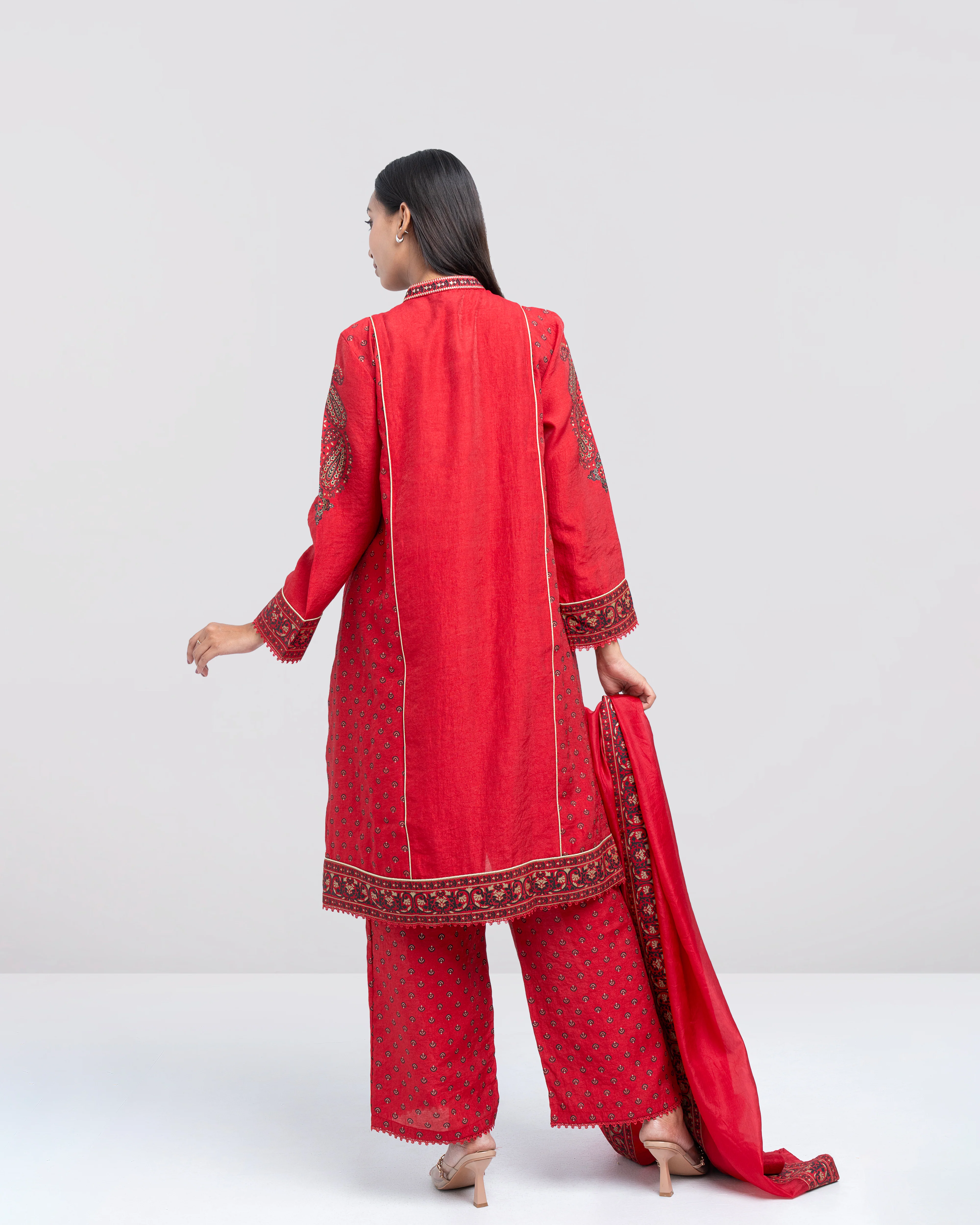 Smart Fit Embroidered Three-Piece Semi-Formal Ethnic Set with Silk Dupatta - Image 4