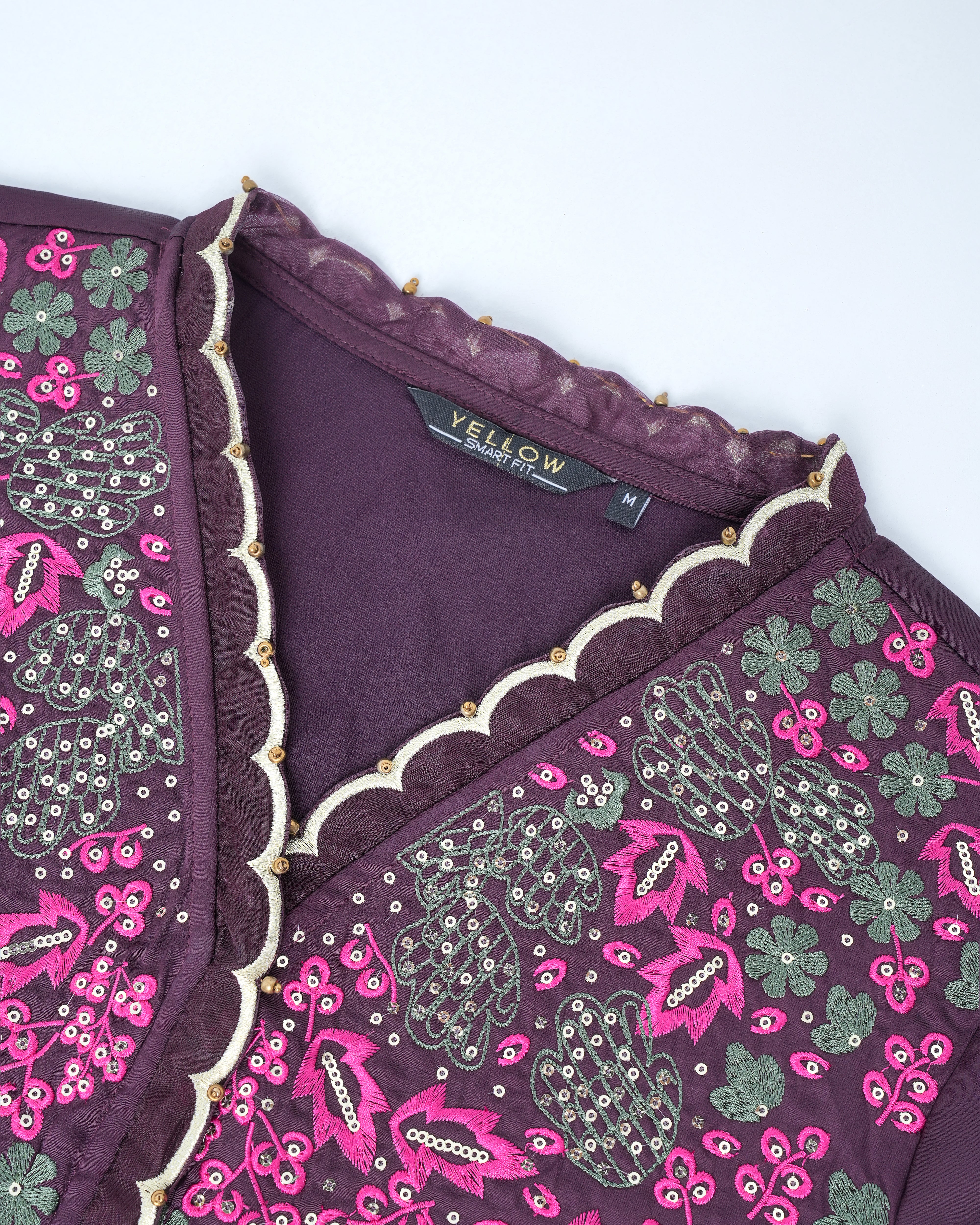 Smart Fit Scallop-Embroidered Satin Ethnic Kurta - Image 5