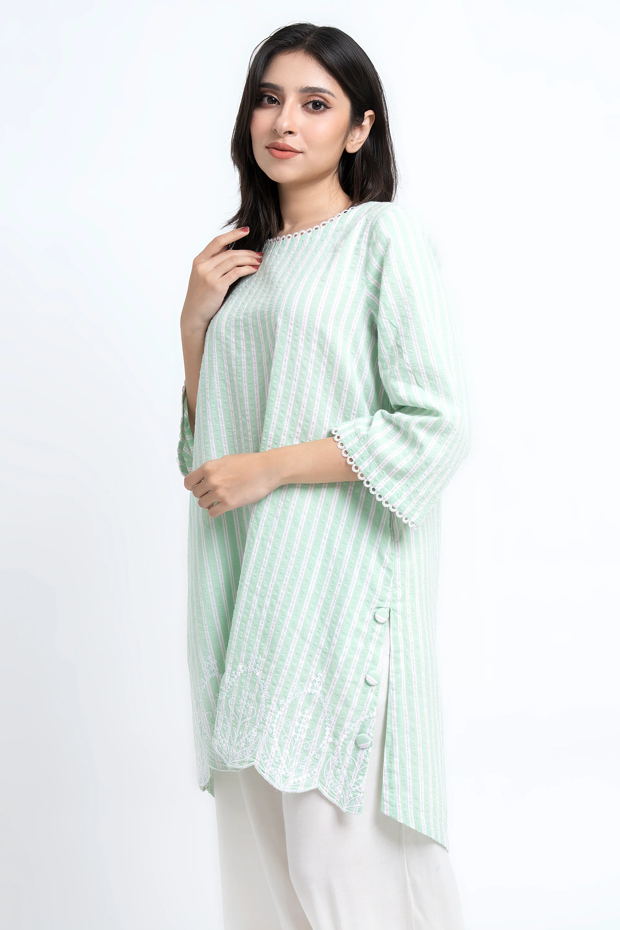 Smart Fit Striped Ethnic Kurti - Image 2