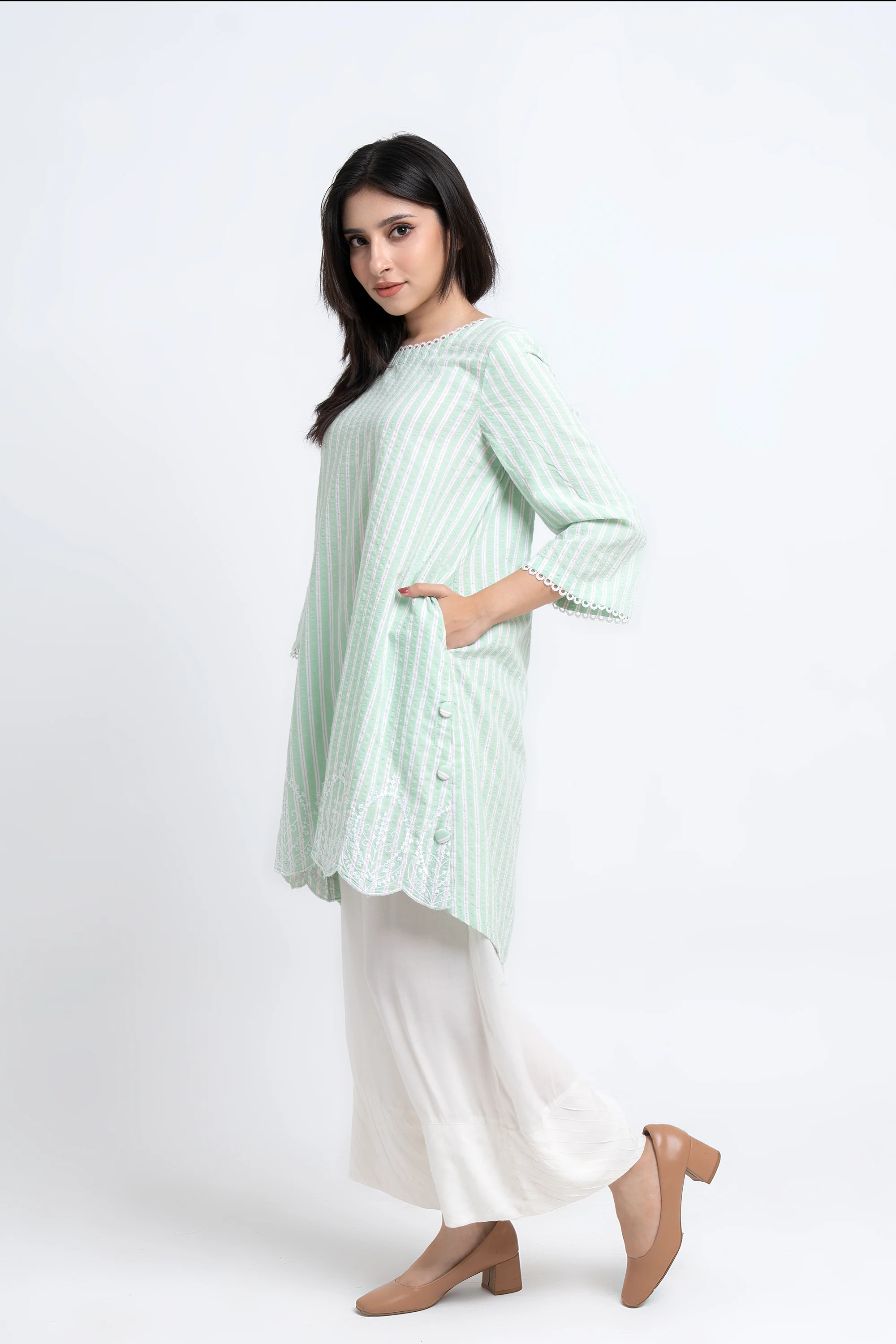Smart Fit Striped Ethnic Kurti - Image 3