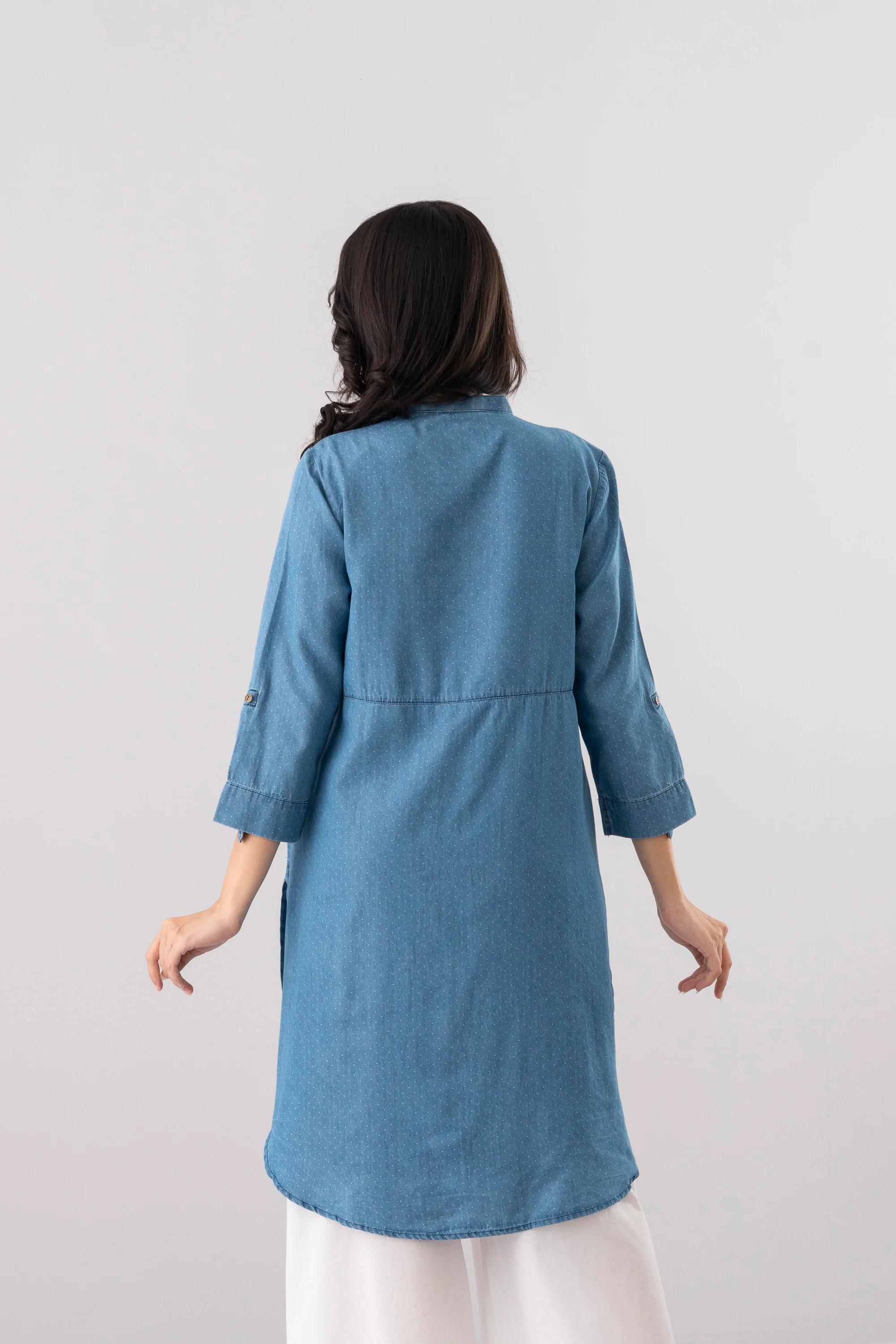 Smart Fit Embroidered Denim Ethnic Kurti - Image 4