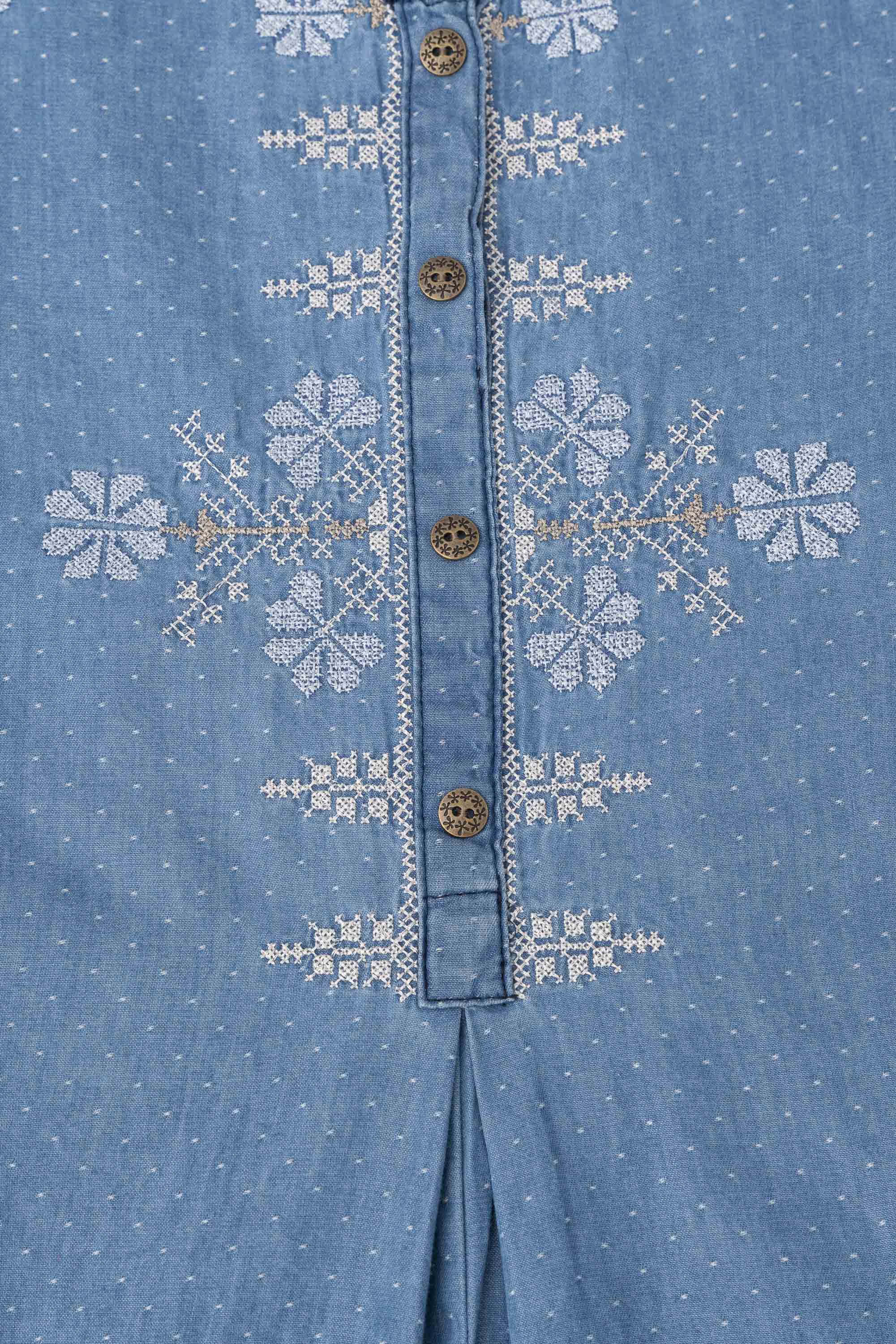 Smart Fit Embroidered Denim Ethnic Kurti - Image 6