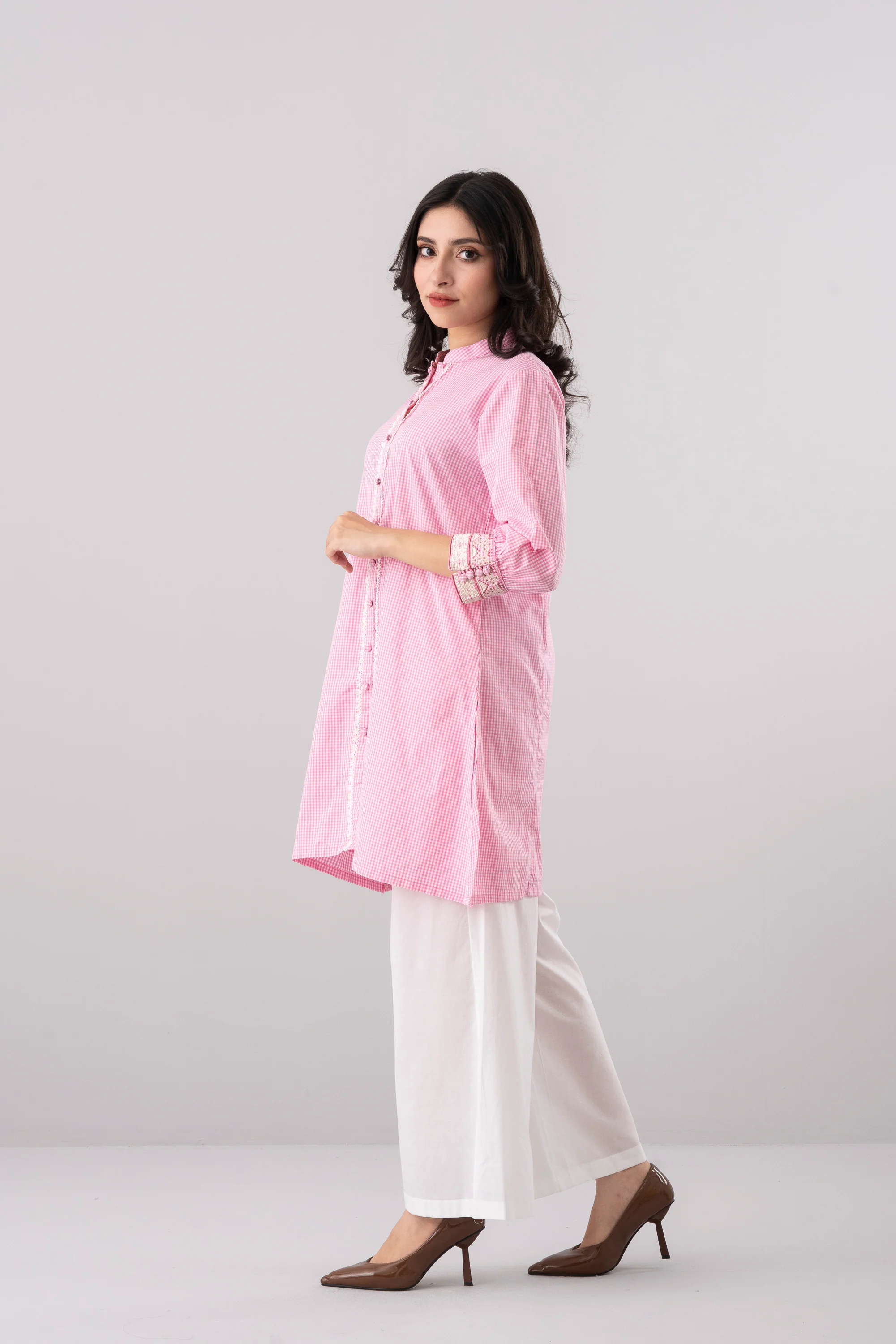 Smart Fit Checkered Ethnic Kurti - Image 3