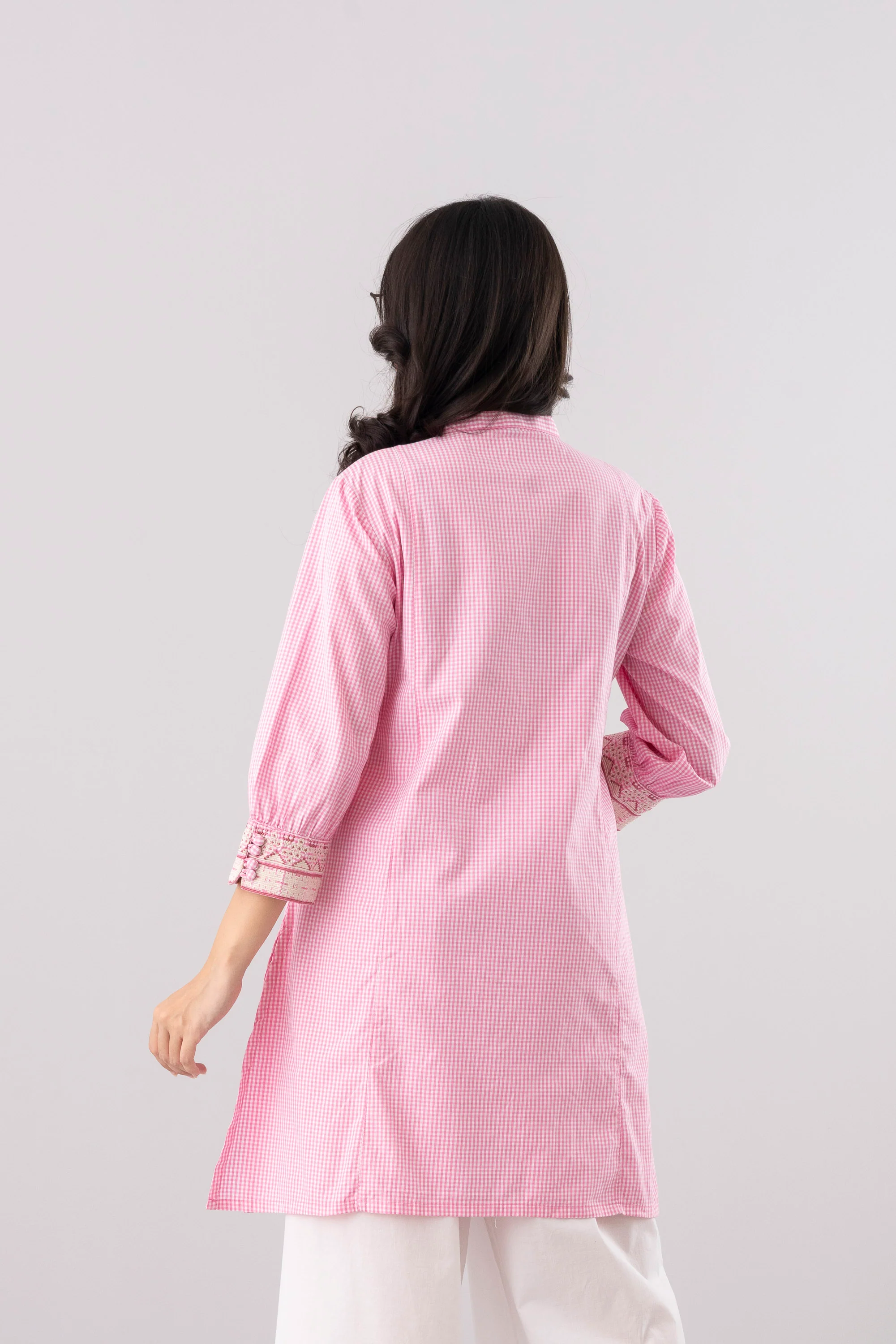 Smart Fit Checkered Ethnic Kurti - Image 4