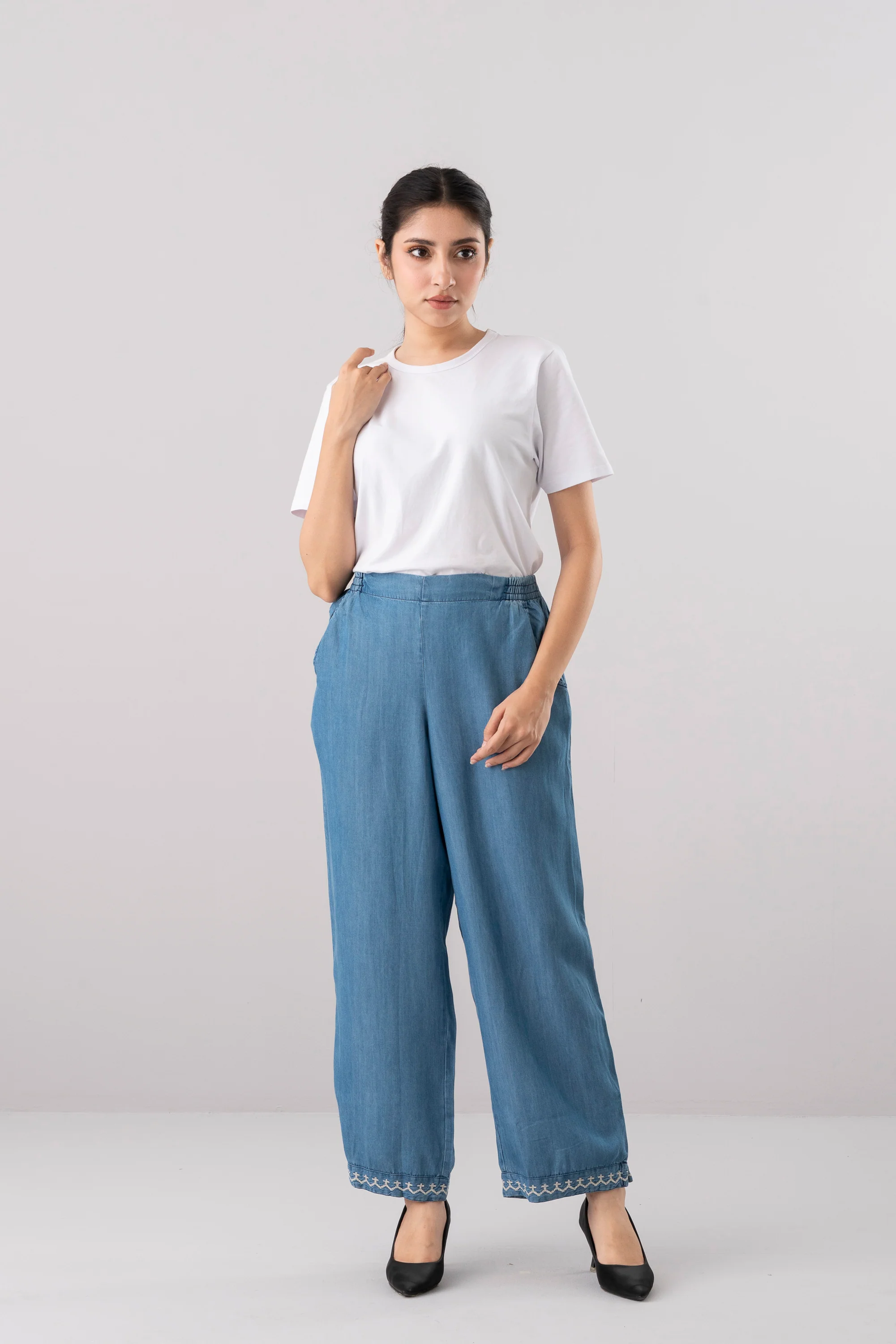 Relaxed Fit Denim-Style Ethnic Pants - Image 2