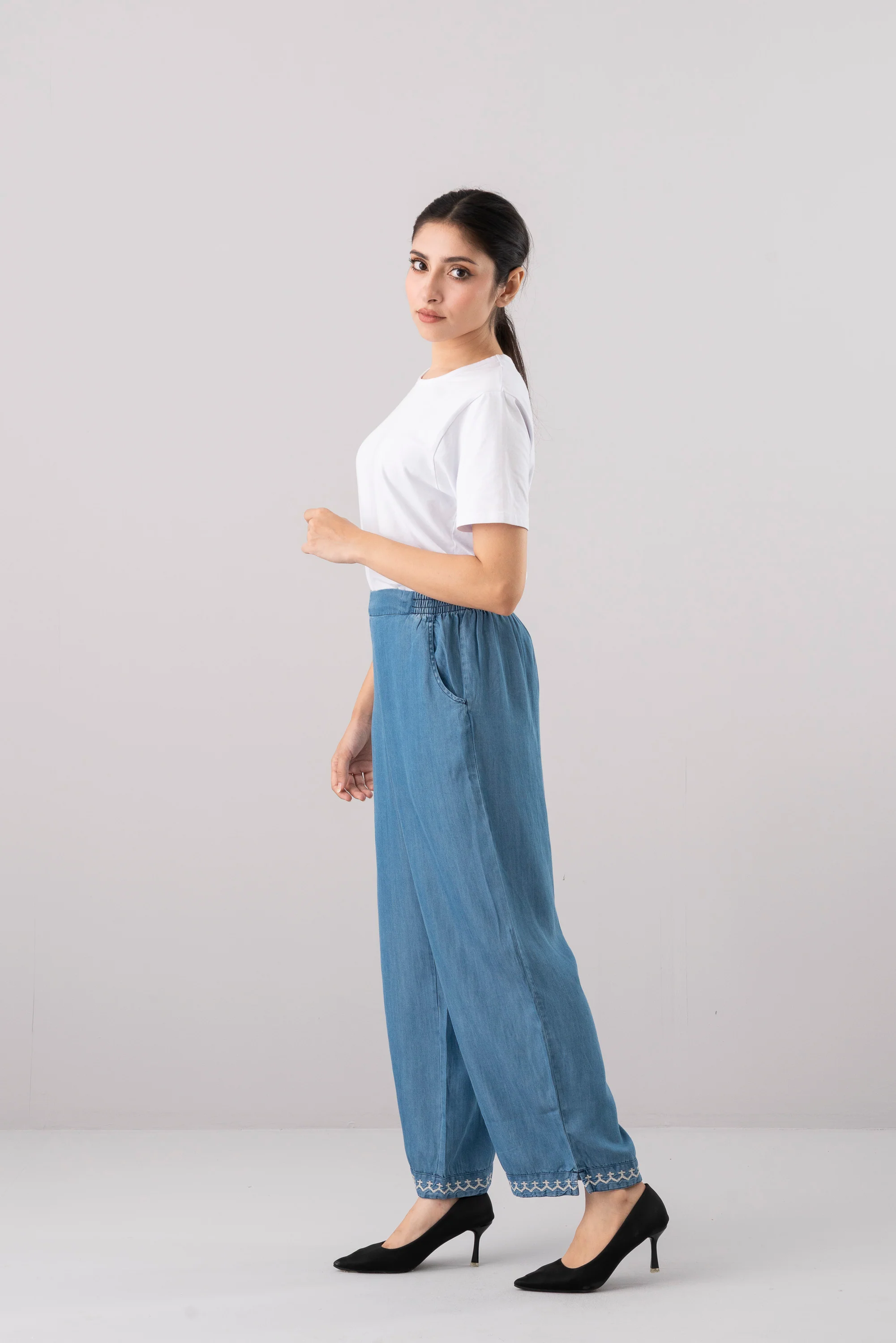 Relaxed Fit Denim-Style Ethnic Pants - Image 3