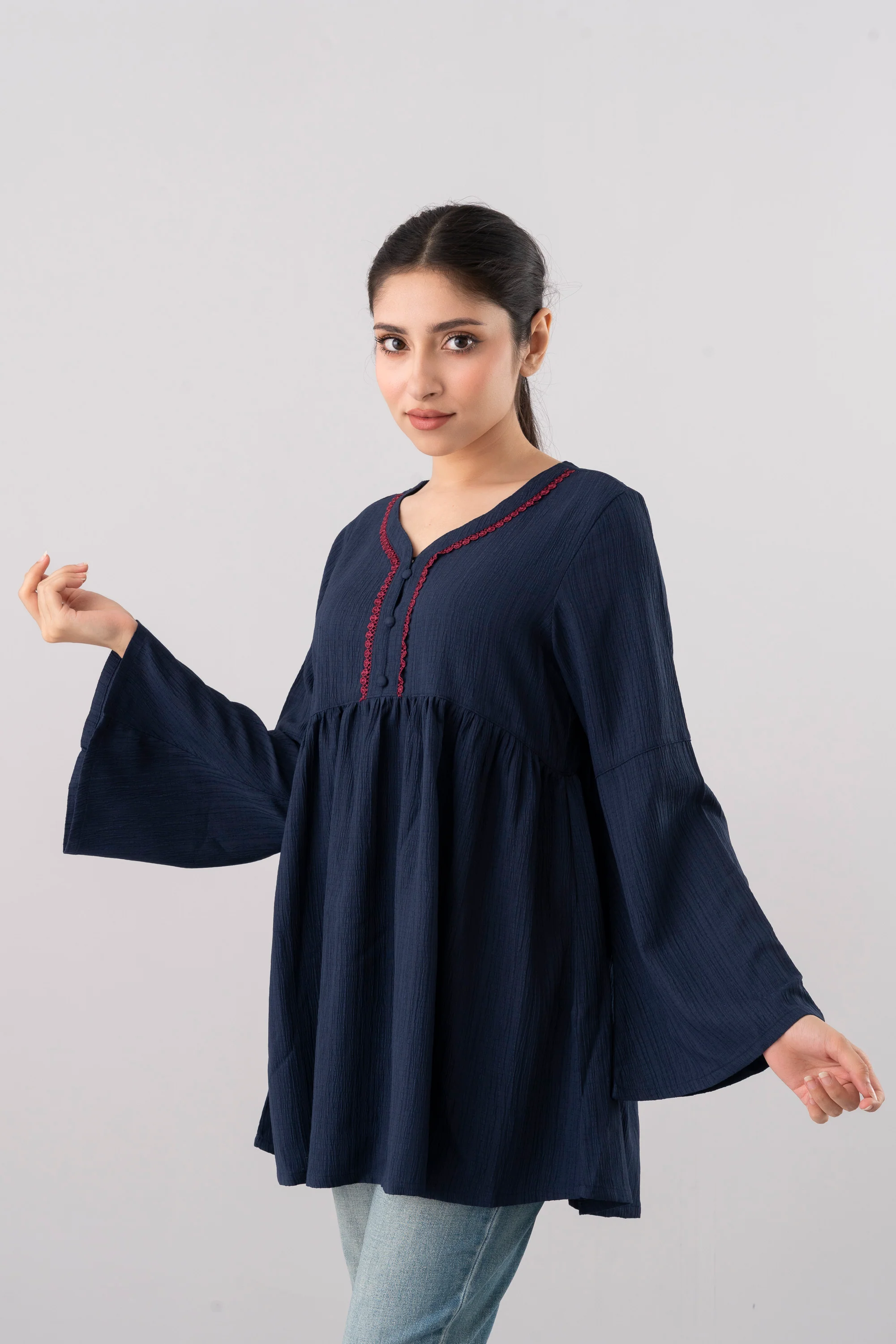 Relaxed Fit Evening Fashion Top with Bell Sleeves - Image 2