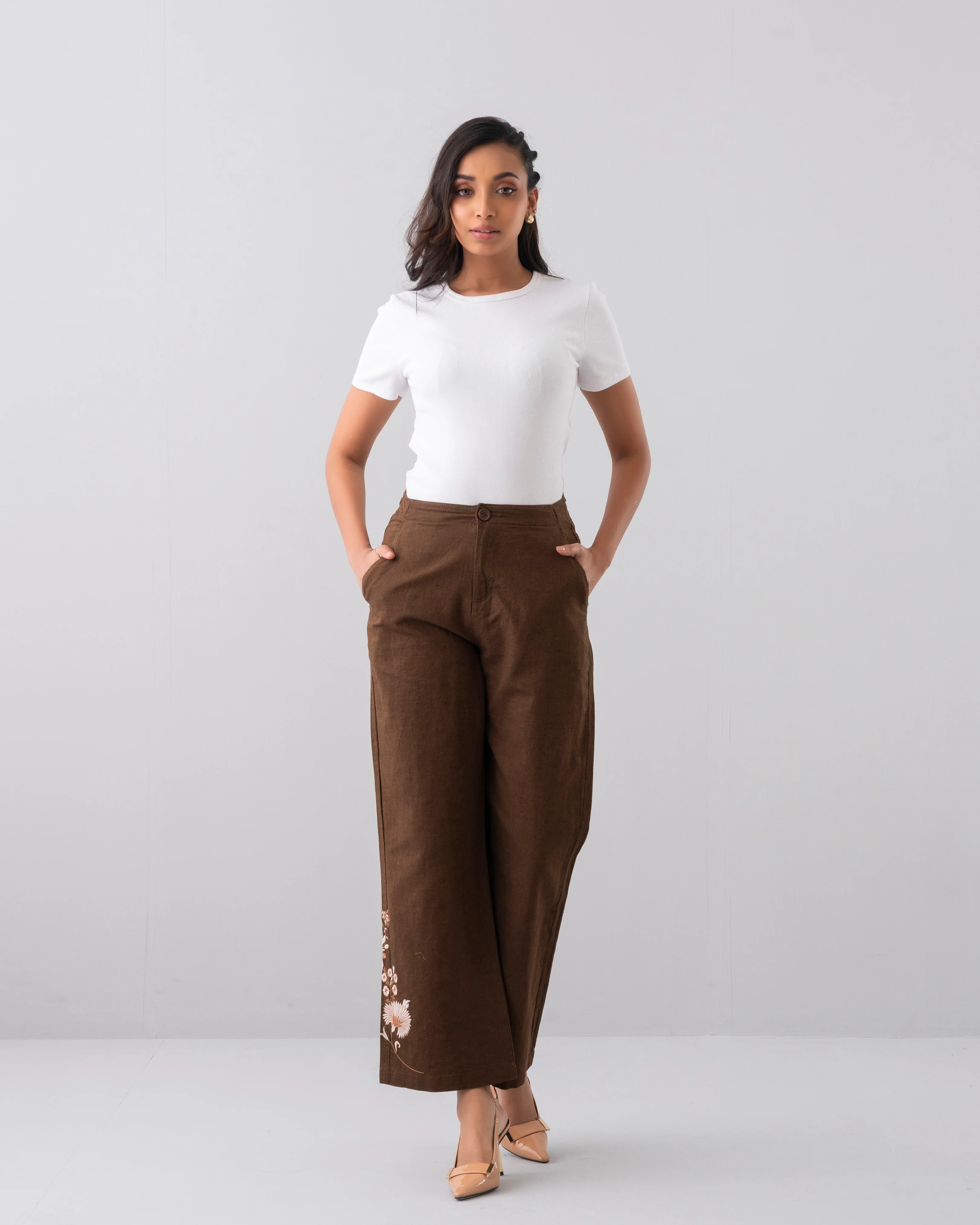 Embroidered Wide-Leg Twill Bottom - Image 2
