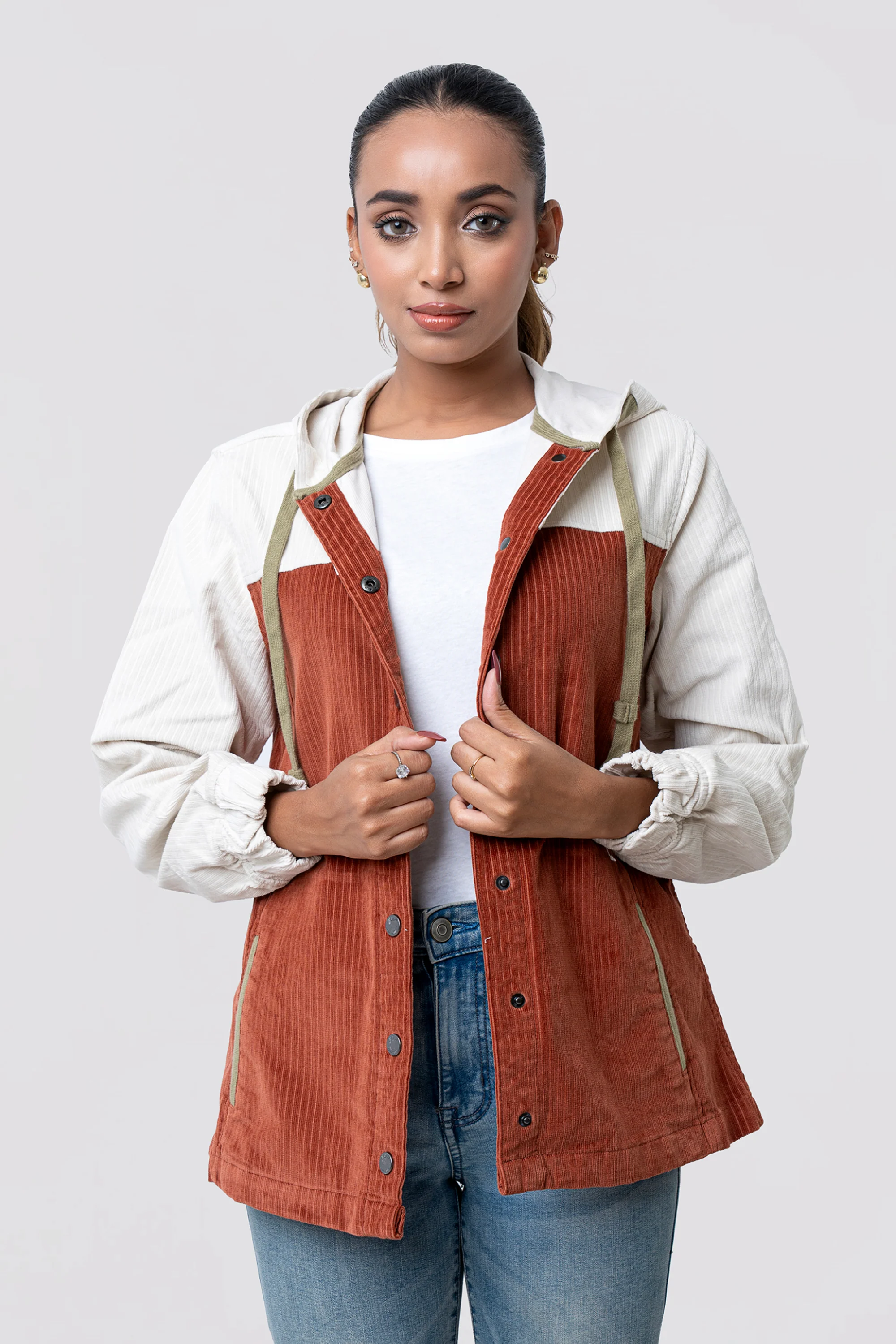 Regular Fit Corduroy Woven Hoodie - Image 2