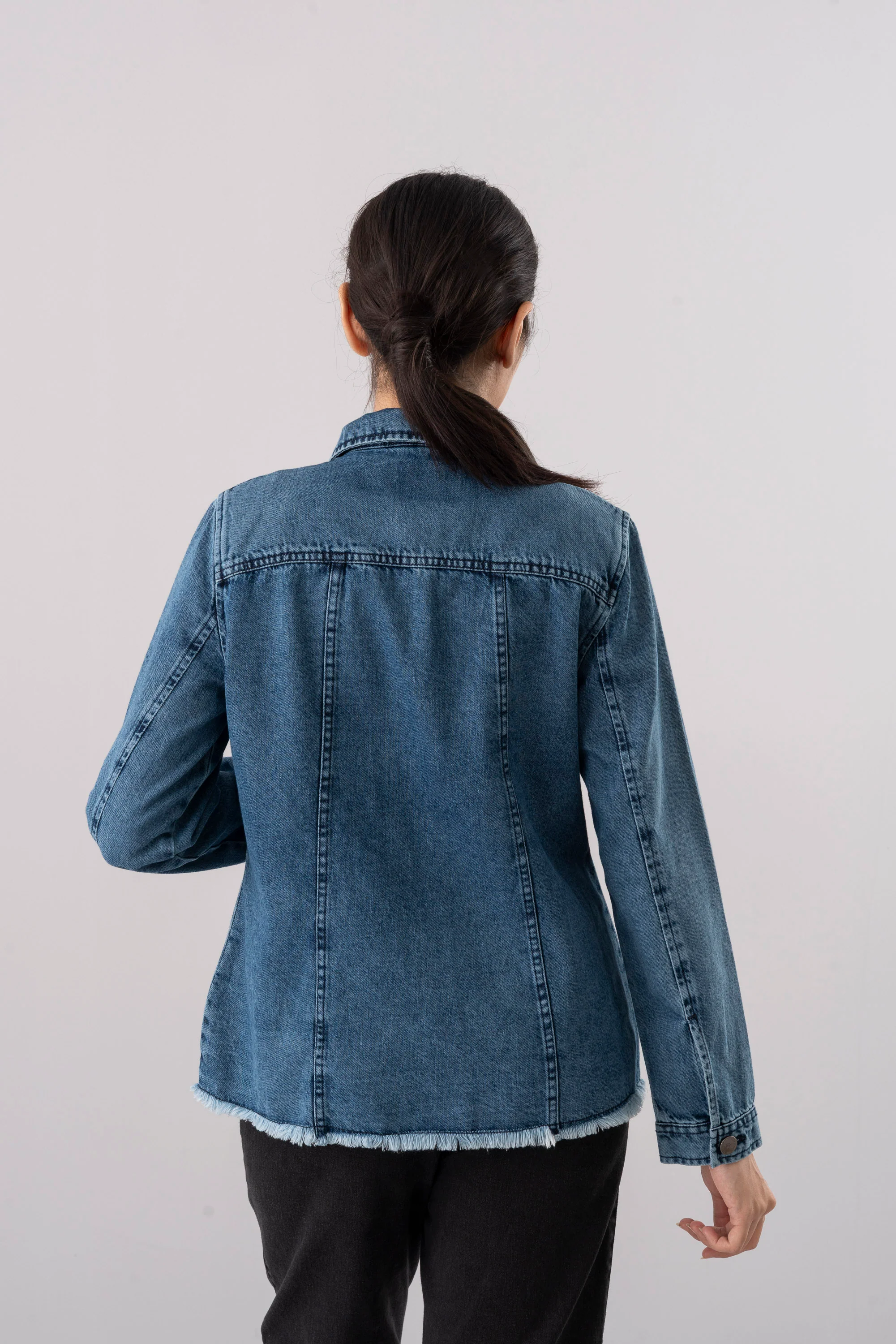 Regular Fit Mid-Washed Denim Jacket - Image 4