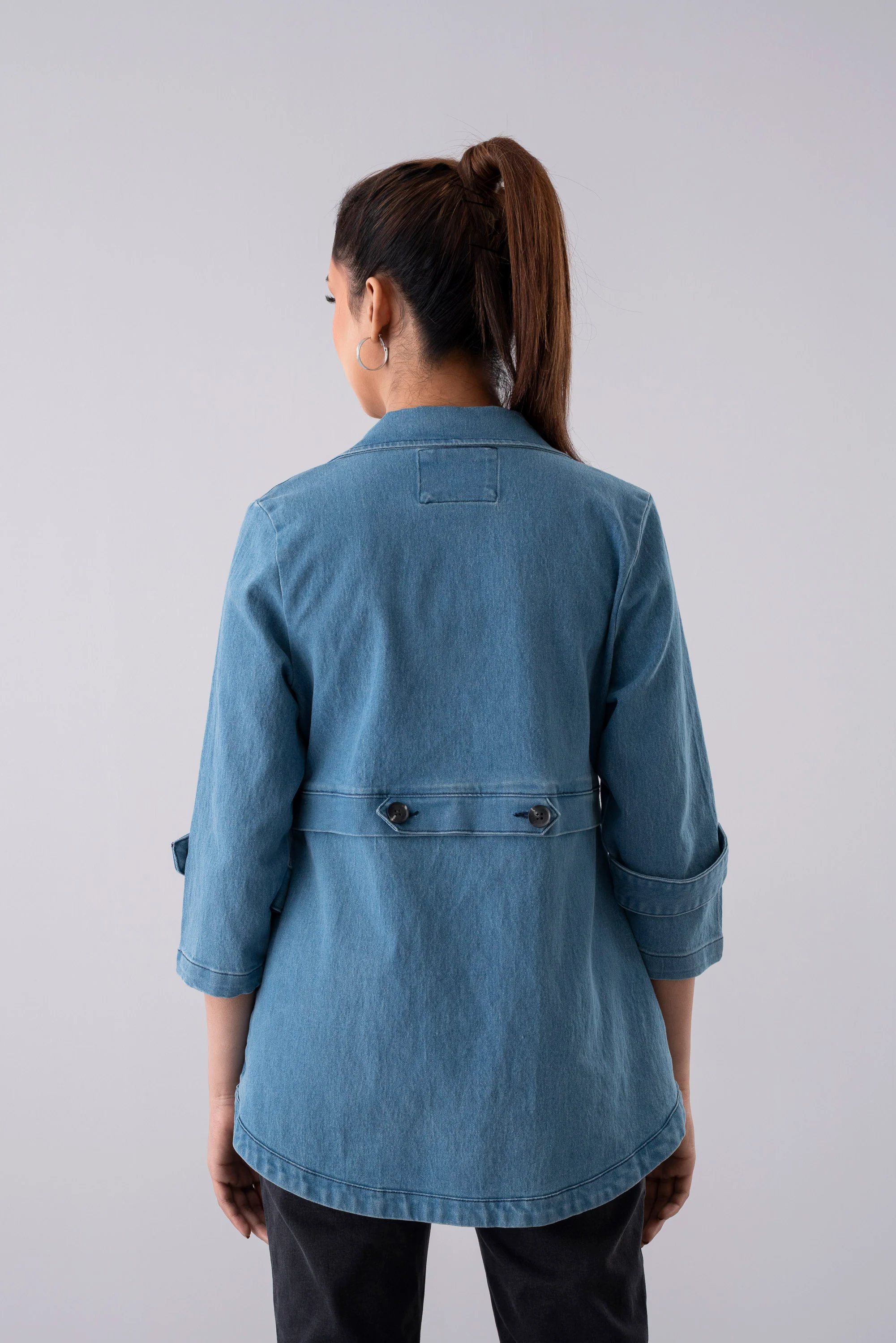 Double-Breasted Mid-Washed Denim Jacket - Image 4