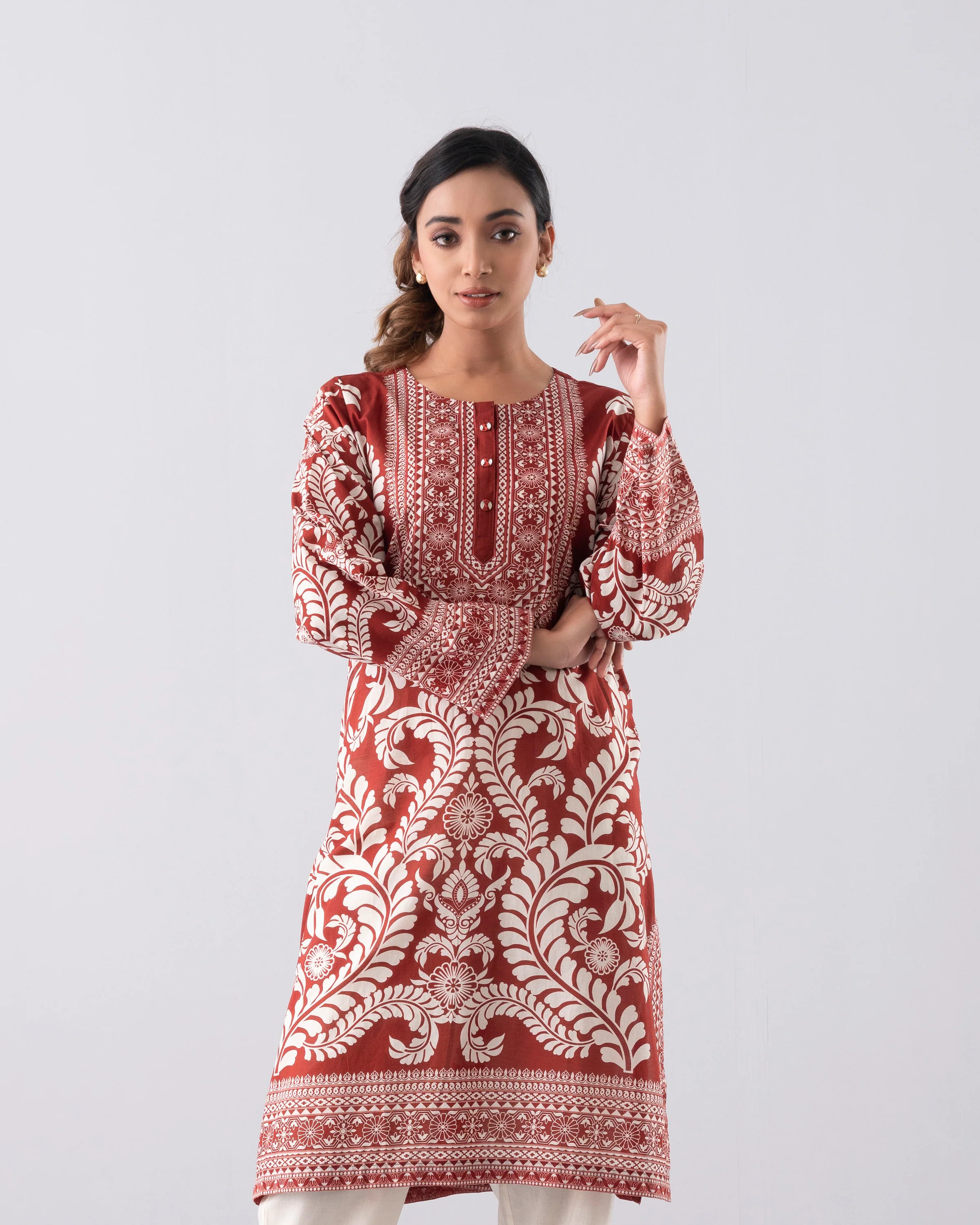 Relaxed Fit Printed One-Piece Lawn Kurta - Image 3