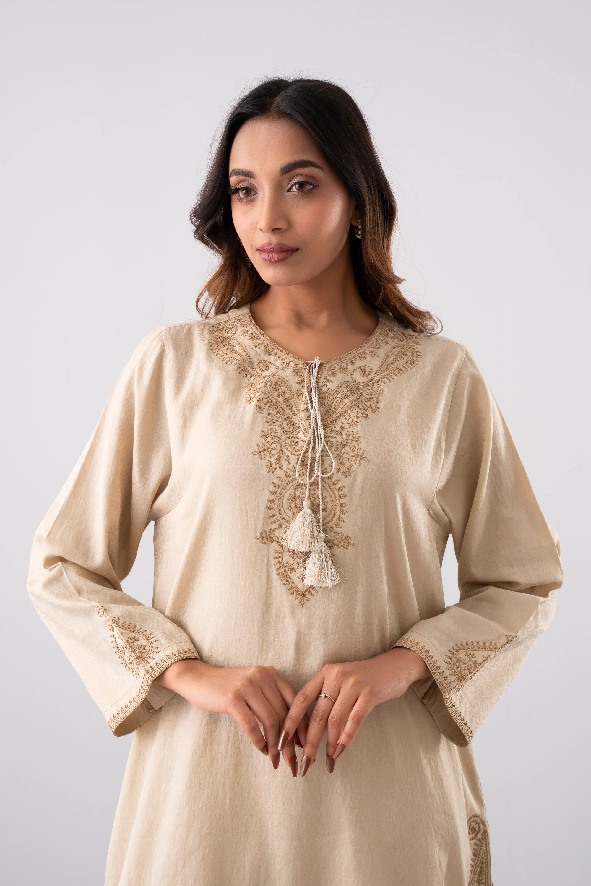 Relaxed Fit Embroidered Jacquard Cotton Lawn Kurta - Image 11