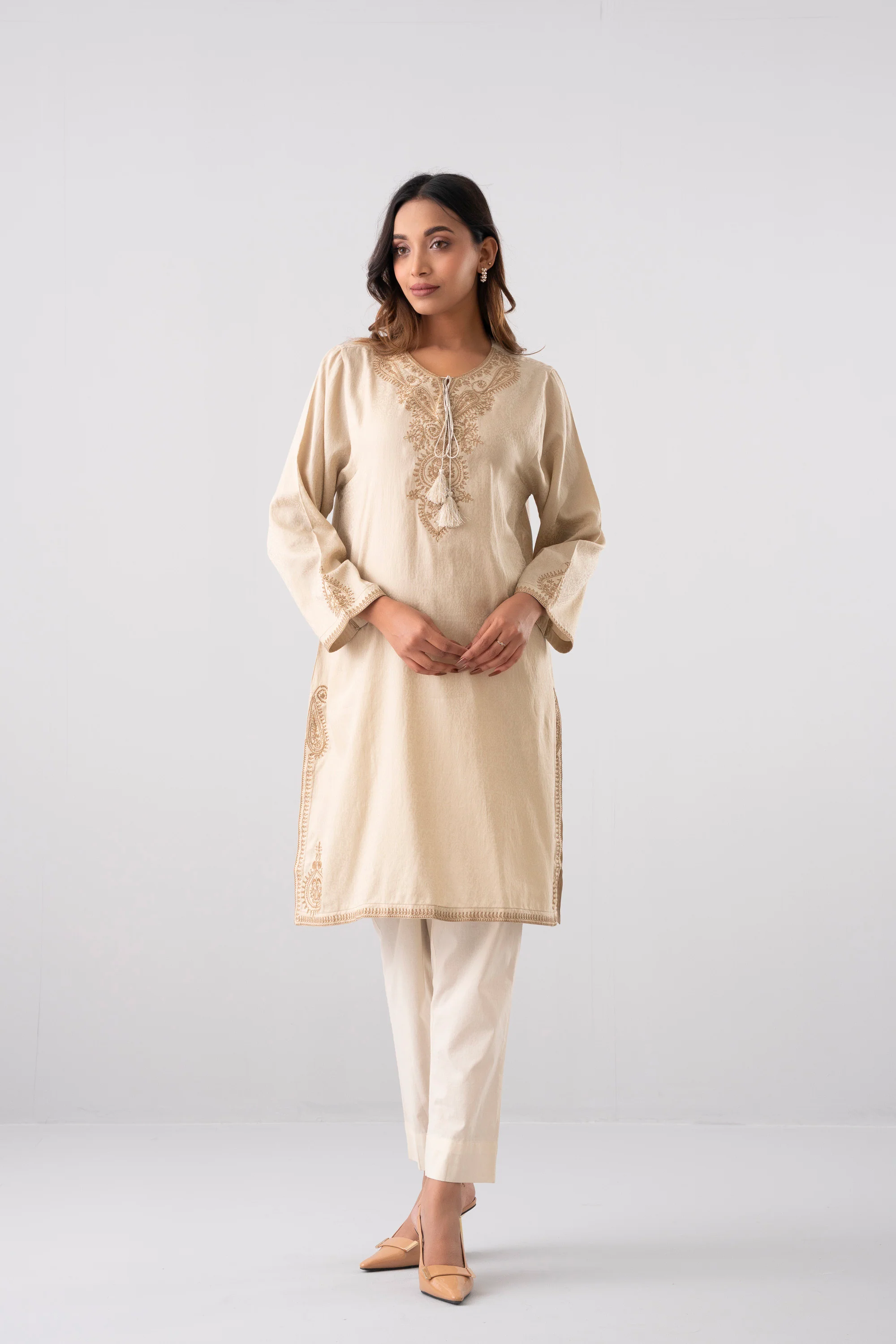 Relaxed Fit Embroidered Jacquard Cotton Lawn Kurta - Image 8