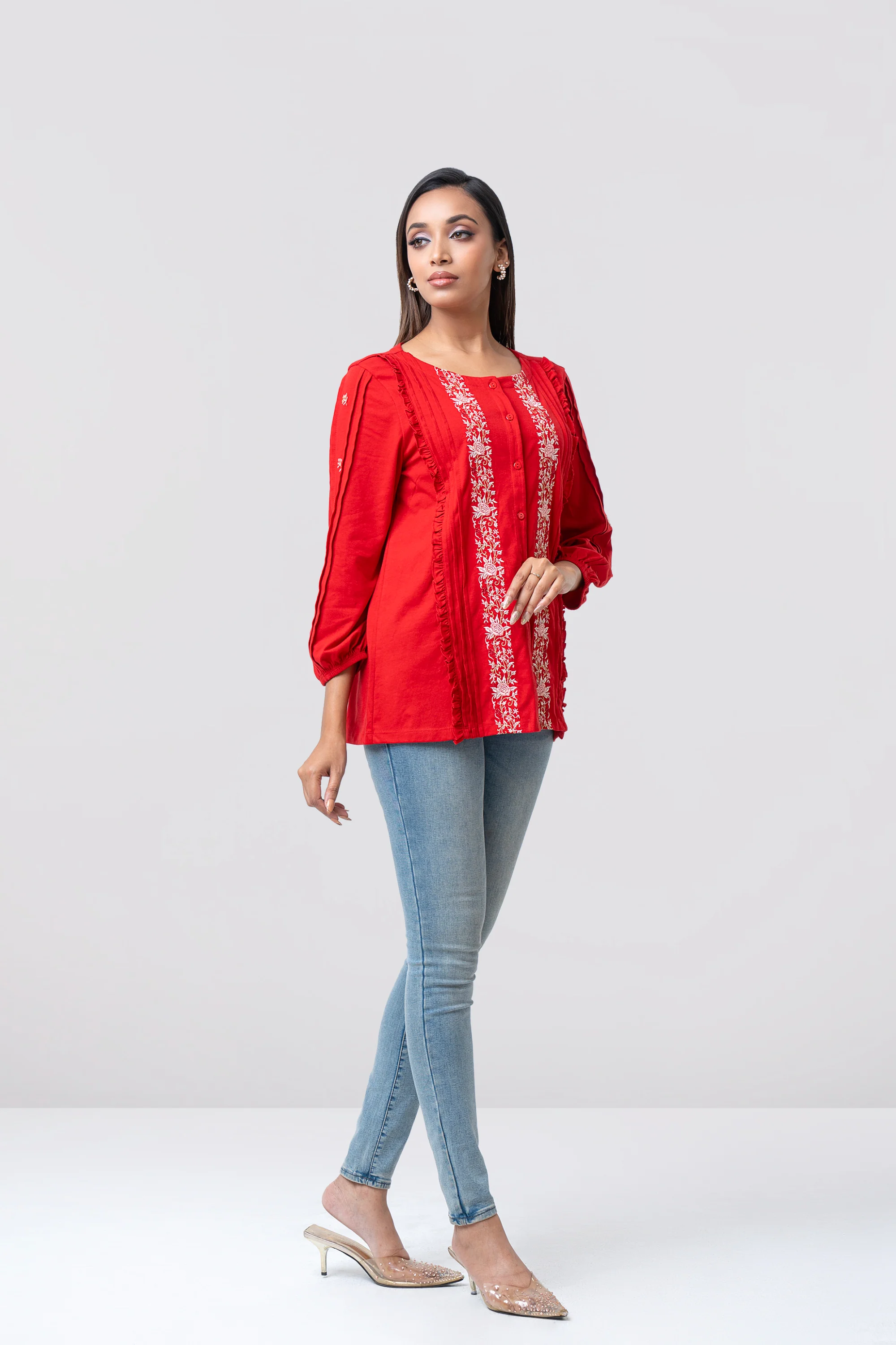 Regular Fit Embroidered Long Sleeve Fashion Top - Image 3