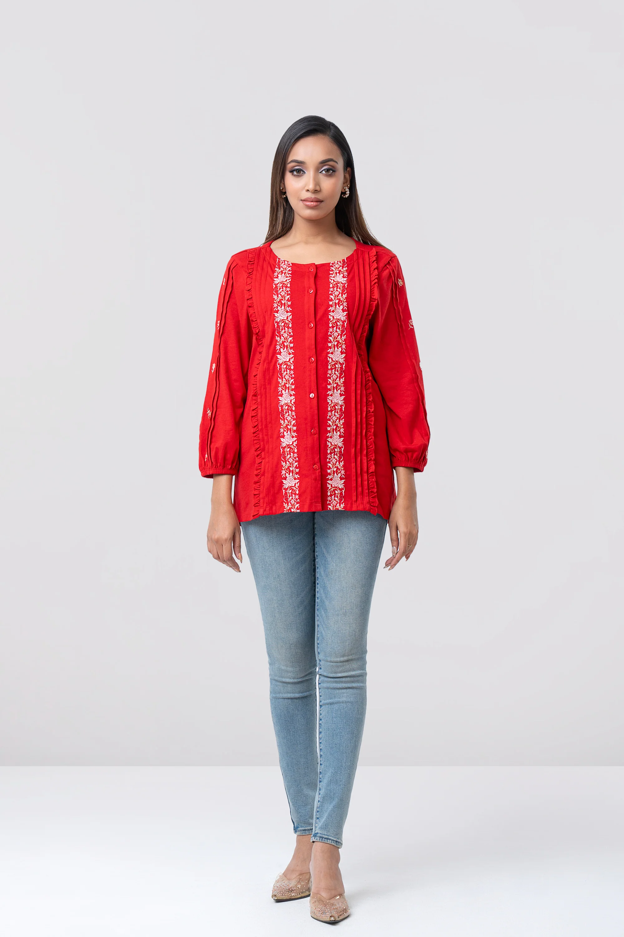 Regular Fit Embroidered Long Sleeve Fashion Top - Image 4