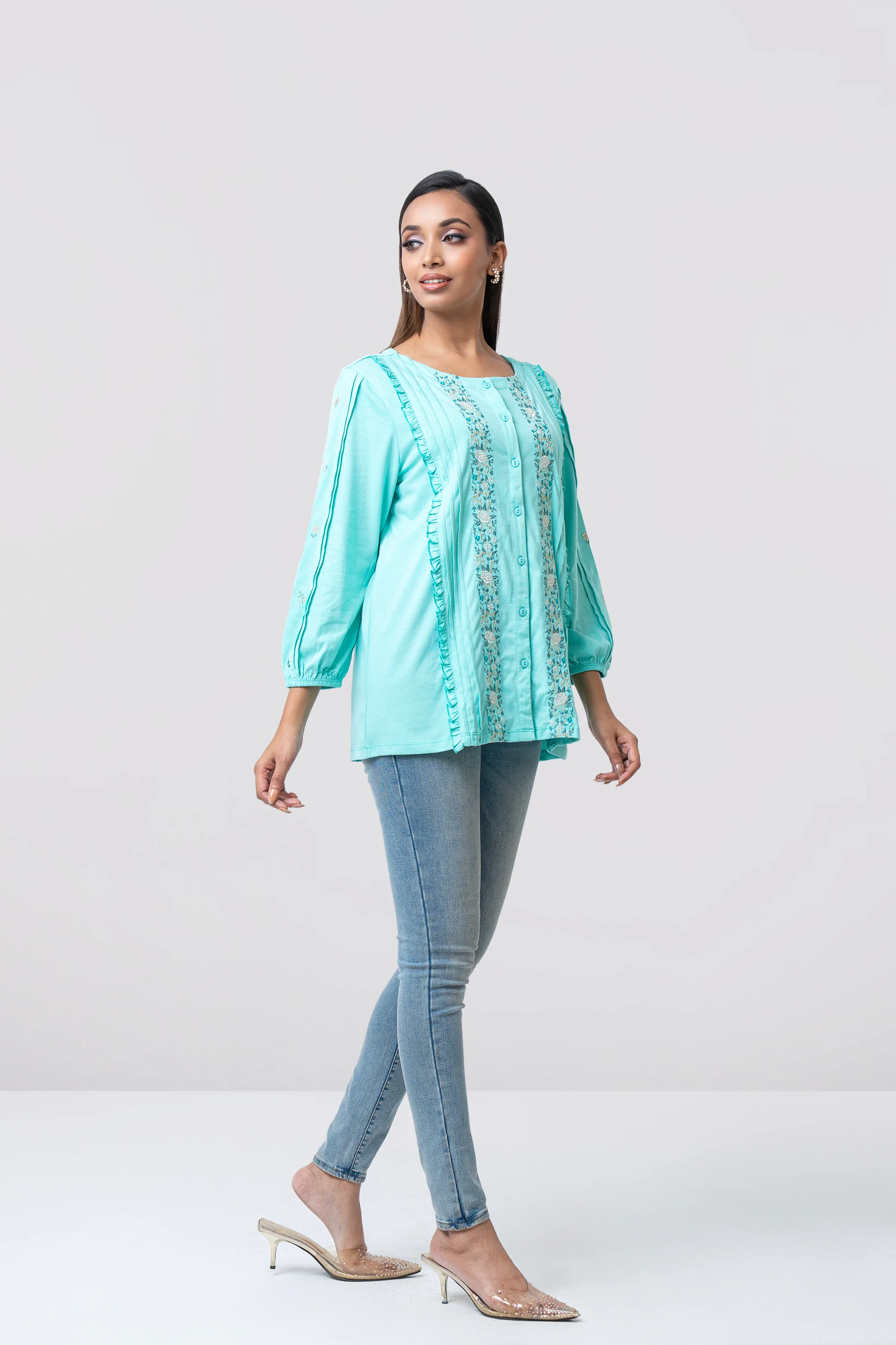 Regular Fit Embroidered Long Sleeve Fashion Top - Image 7