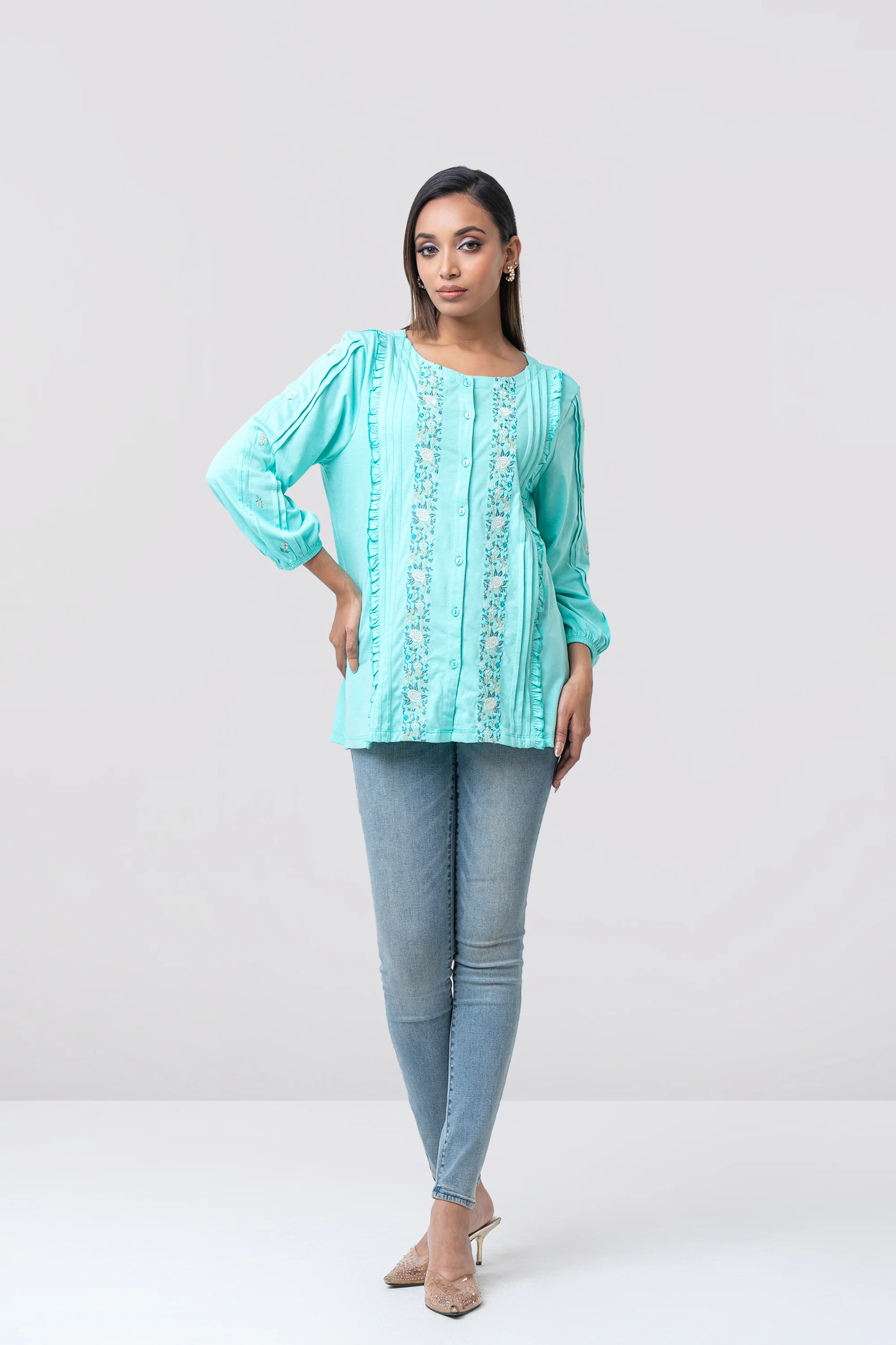 Regular Fit Embroidered Long Sleeve Fashion Top - Image 9