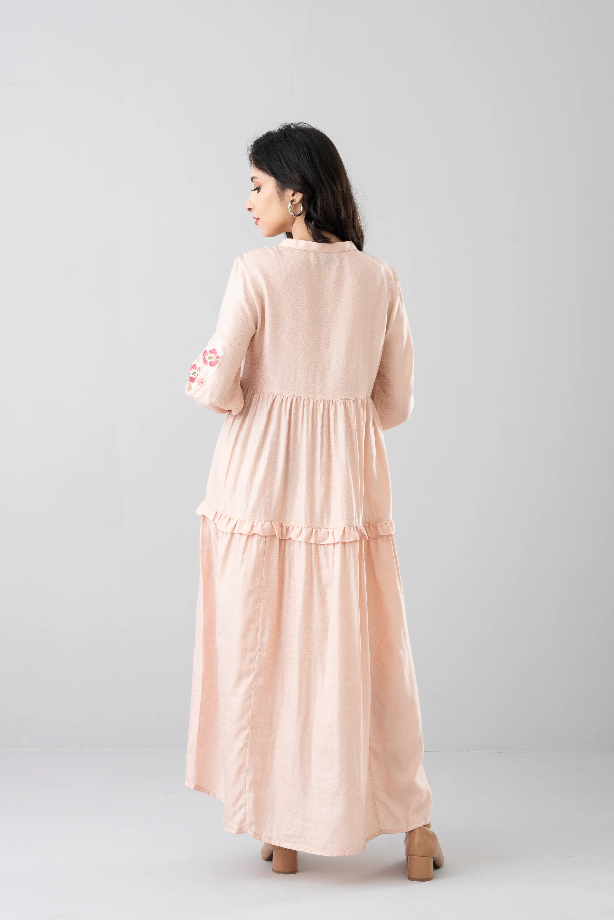 Floral Embroidered Jacquard Long Dress - Image 10