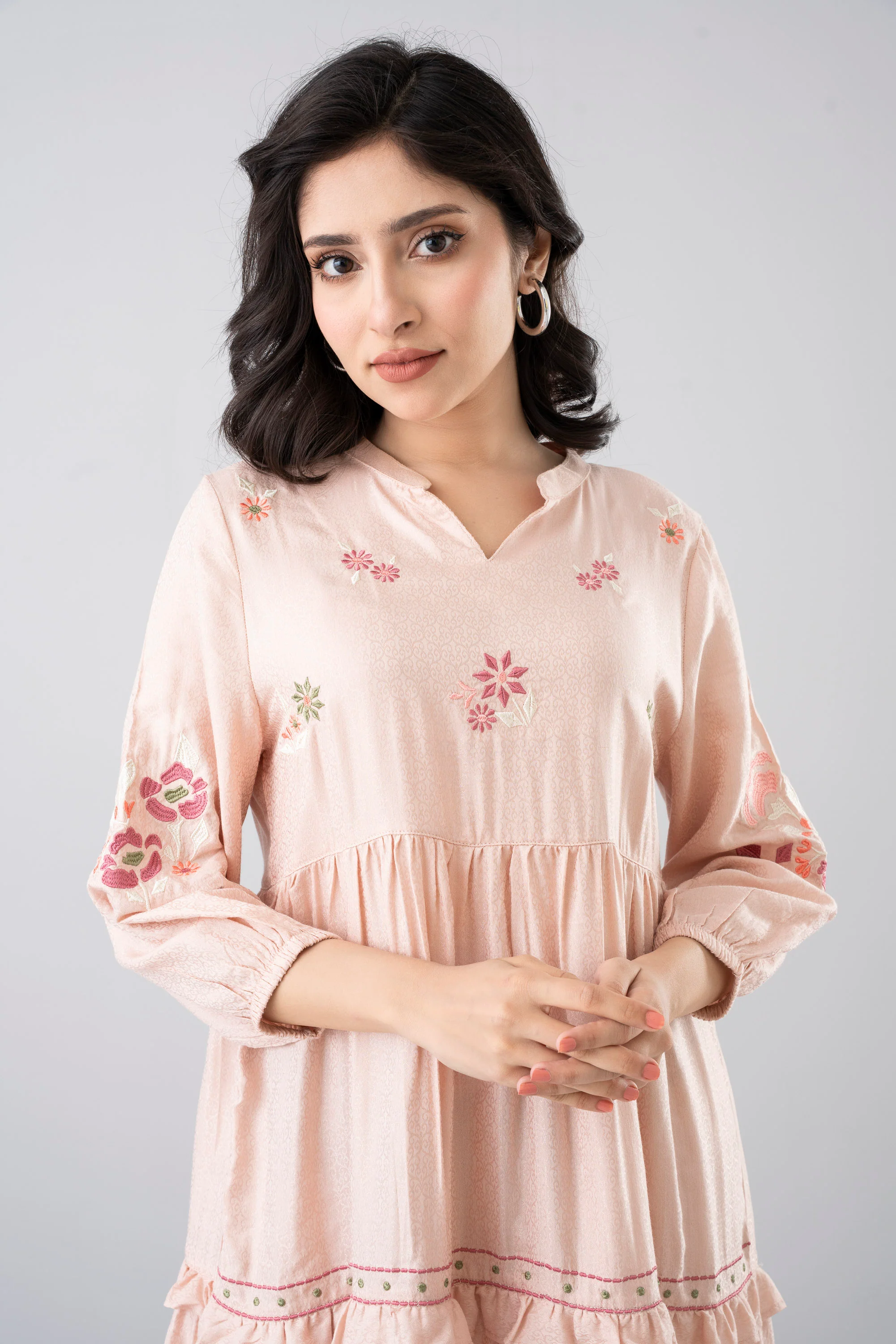 Floral Embroidered Jacquard Long Dress - Image 11