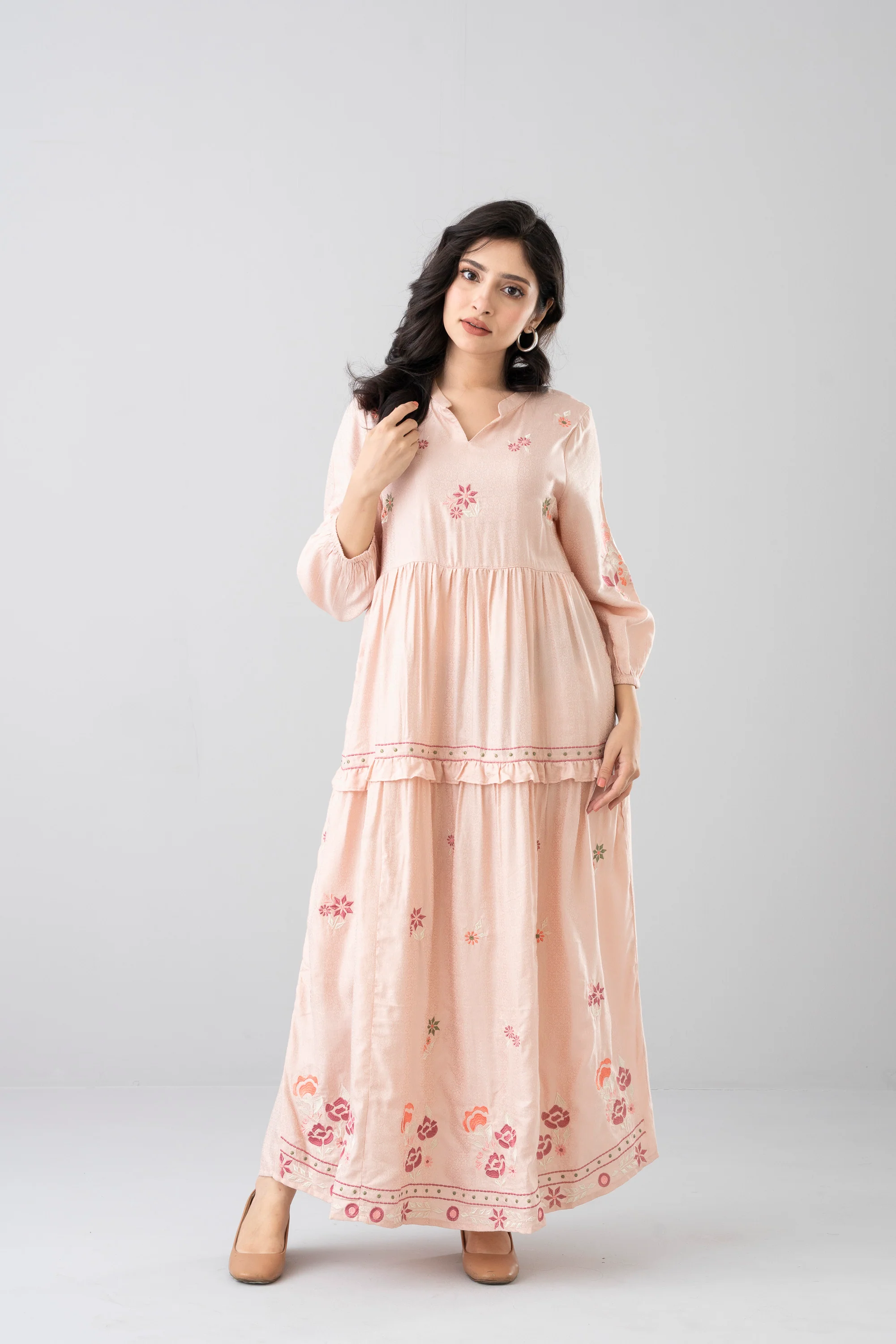 Floral Embroidered Jacquard Long Dress - Image 8