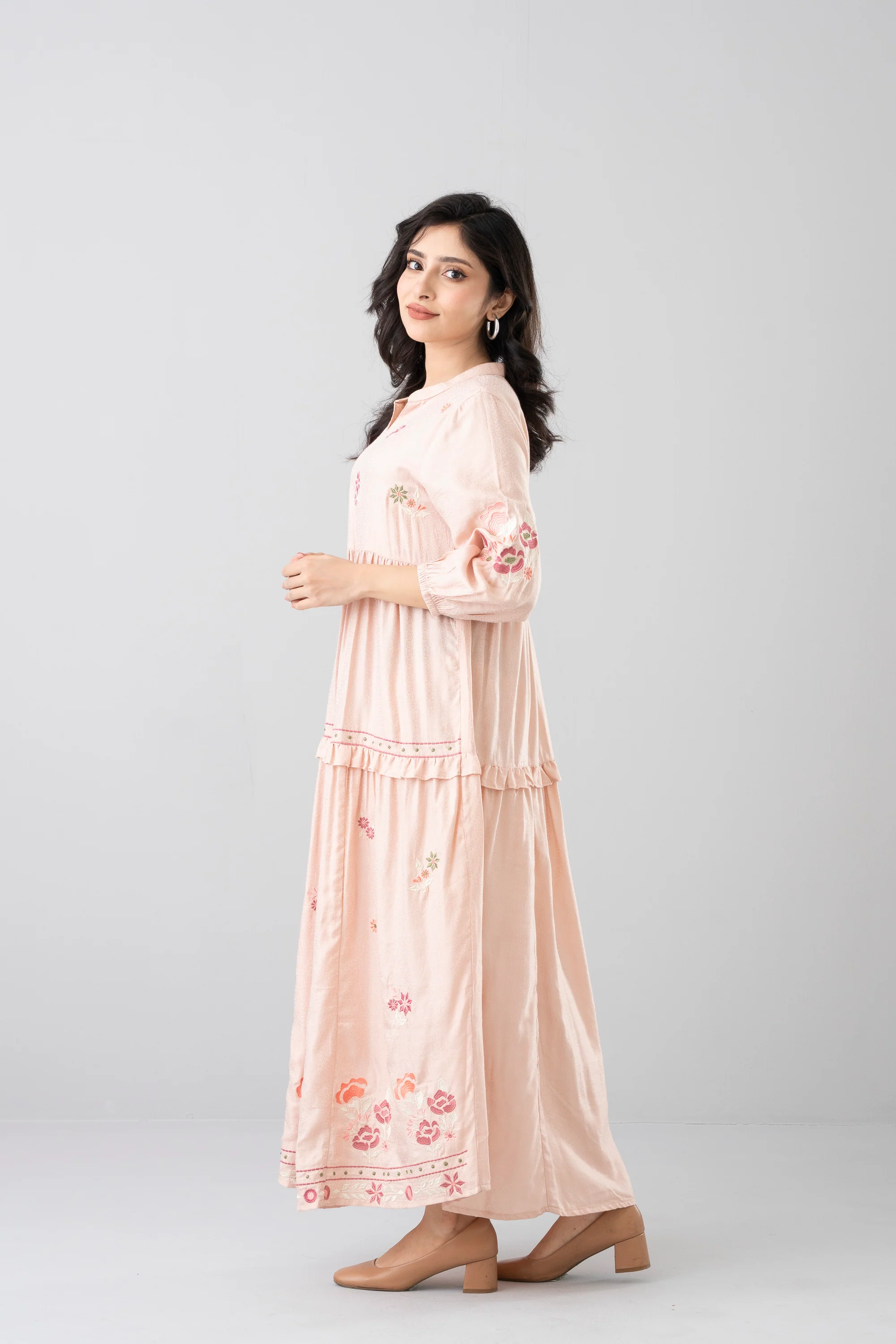 Floral Embroidered Jacquard Long Dress - Image 9