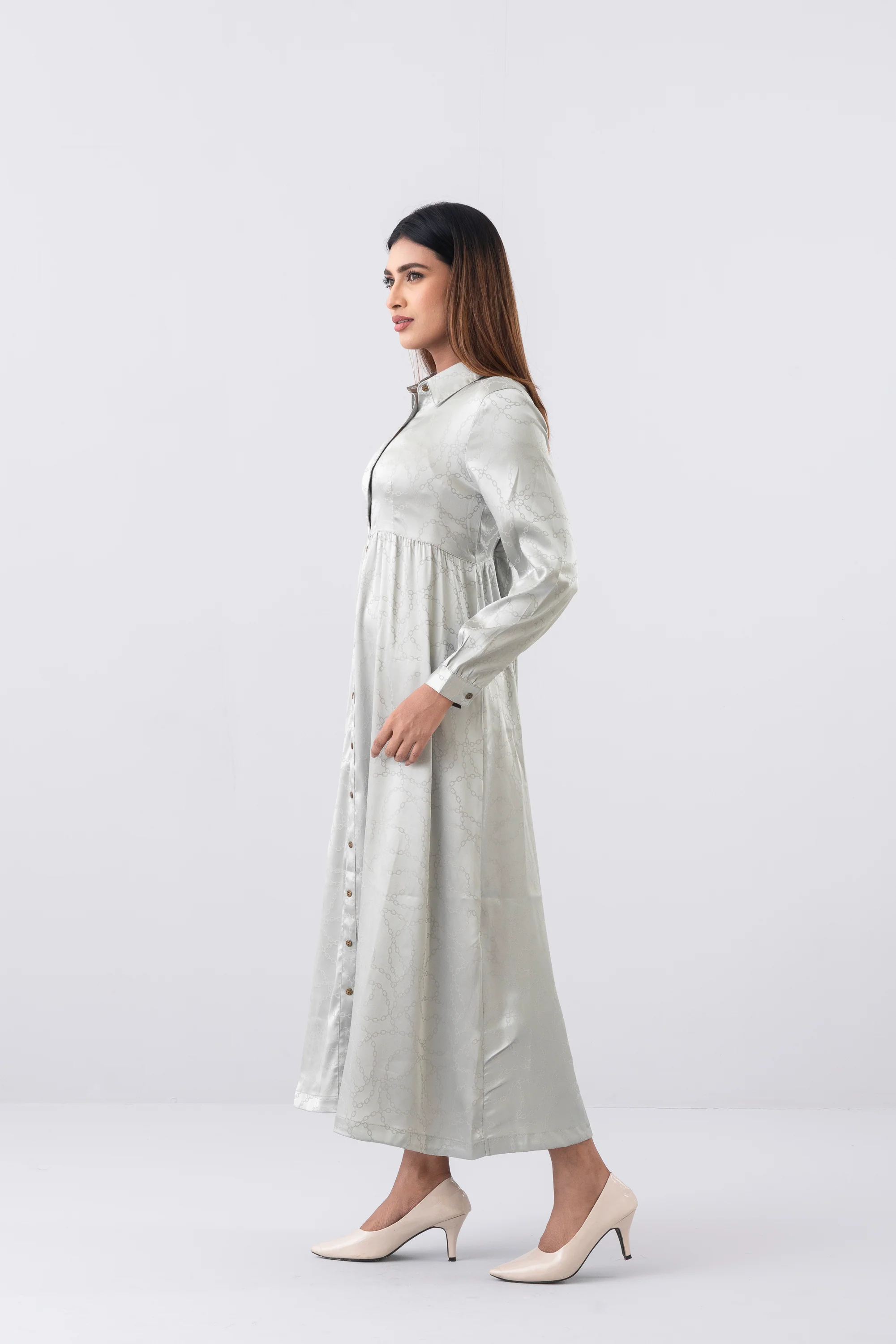 Jacquard Embroidered Long Dress - Image 3